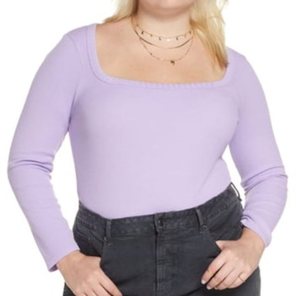 BP x Claudia Sulewski Nordstrom Square Neck Waffle Thermal Top Purple Size 1X - Picture 1 of 6